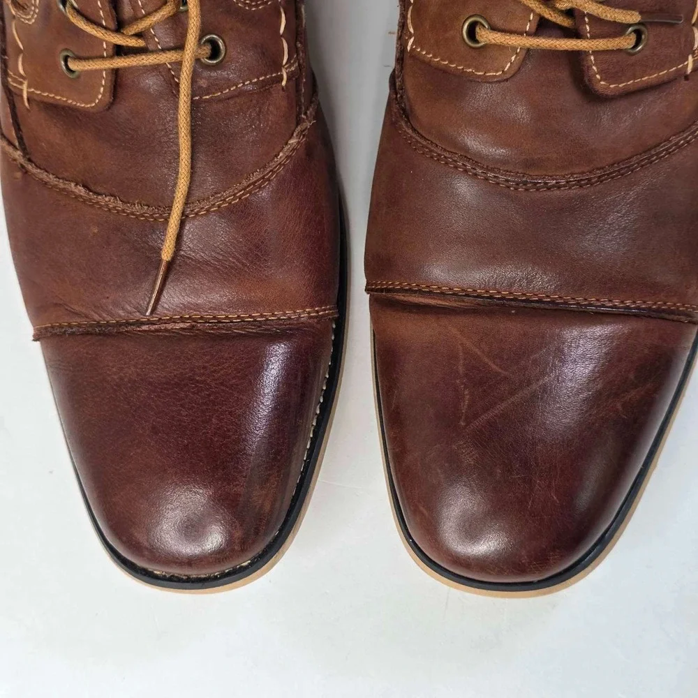 Kunsto Boots Men's Size 12 Tan Leather Cap Toe Side Zip Arch Support Shoes